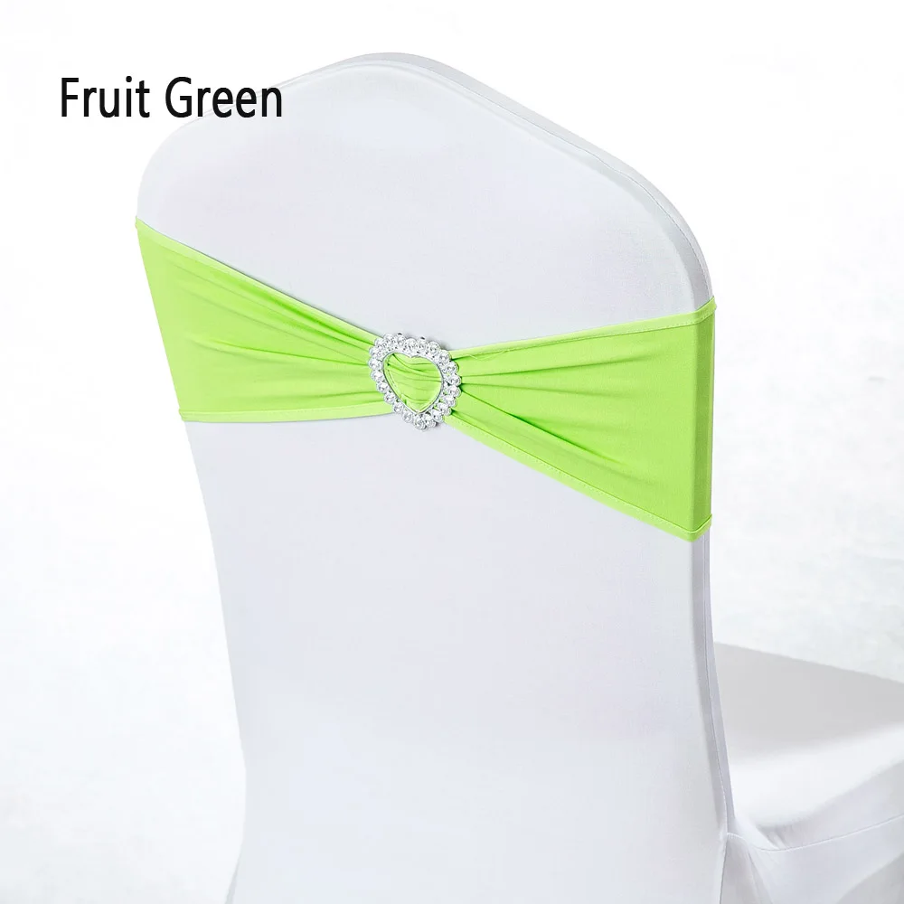fruit green Дешевые 100 шт/партия, эластичный красный стул с пряжкой в форме сердца, лента для свадебного декора, эластичный спандекс, гостиничный Банкетный стул, пояс для крещения, вечерние платья - Цвет: fruit green