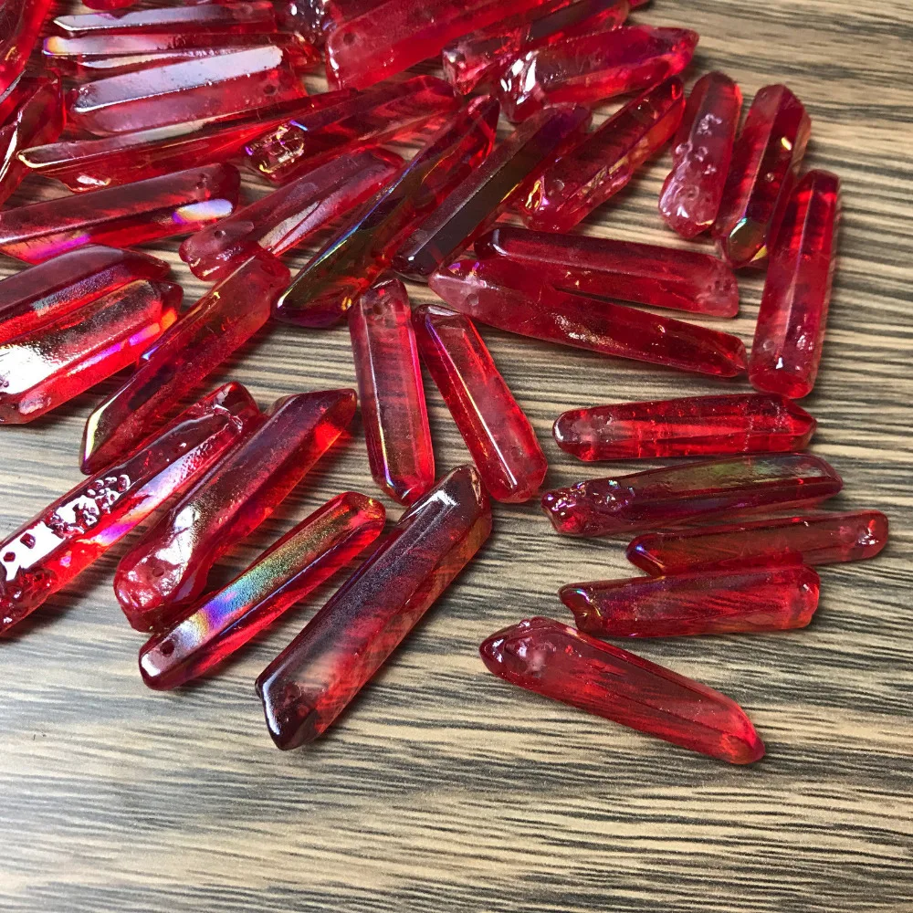 

Titanium coating aura red Lemurian Seed Quartz Crystal Point