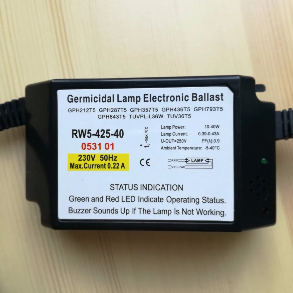 ЕС стандартный бактерицидные лампы электронные балласты УФ балласт с зуммером звуков функция сигнализации IP60 RW5-425-40 CE сертификат