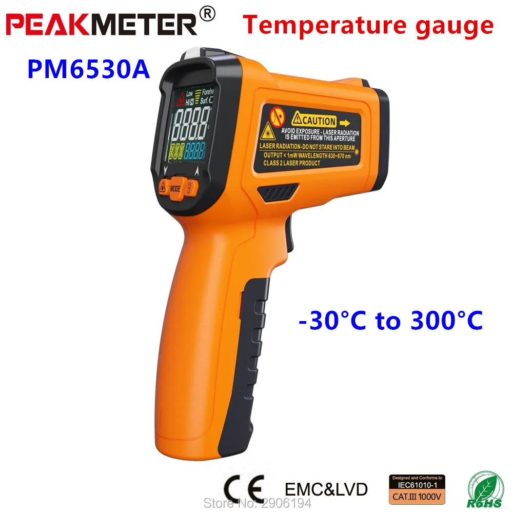 

PEAKMETER PM6530A Laser LCD Digital IR Thermometer Temperature Meter Gun Point -30~300 Degree Non-Contact Thermometer