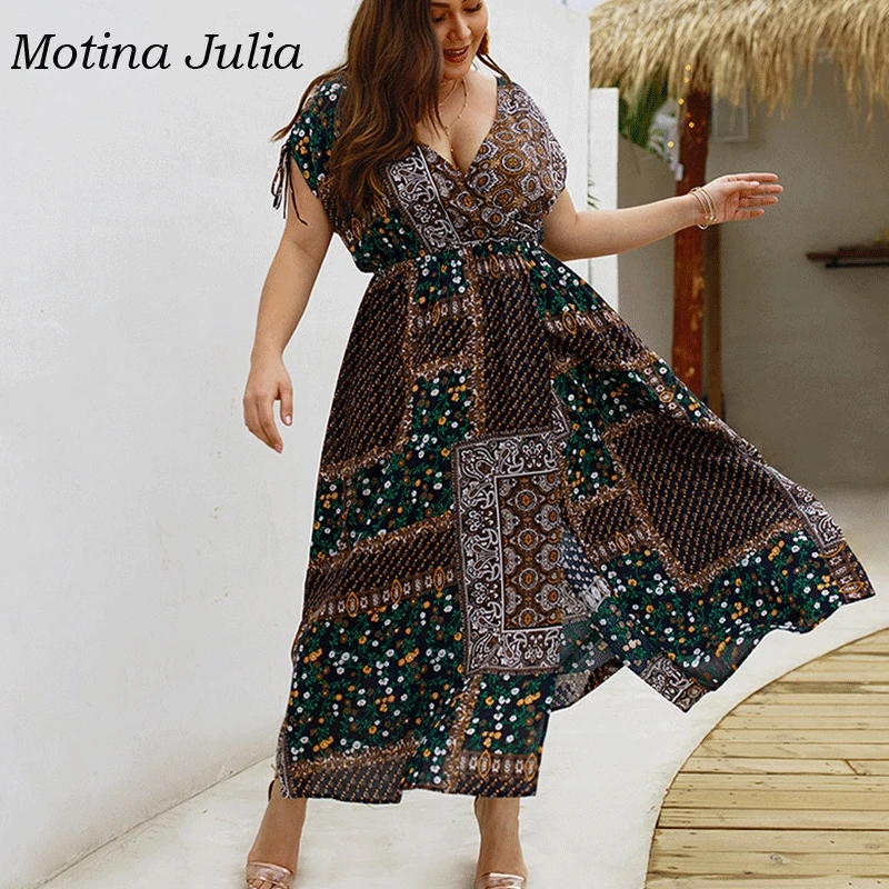 Motina Julia 2019 летнее платье с принтом для женщин большие размеры boho пляжное Женское