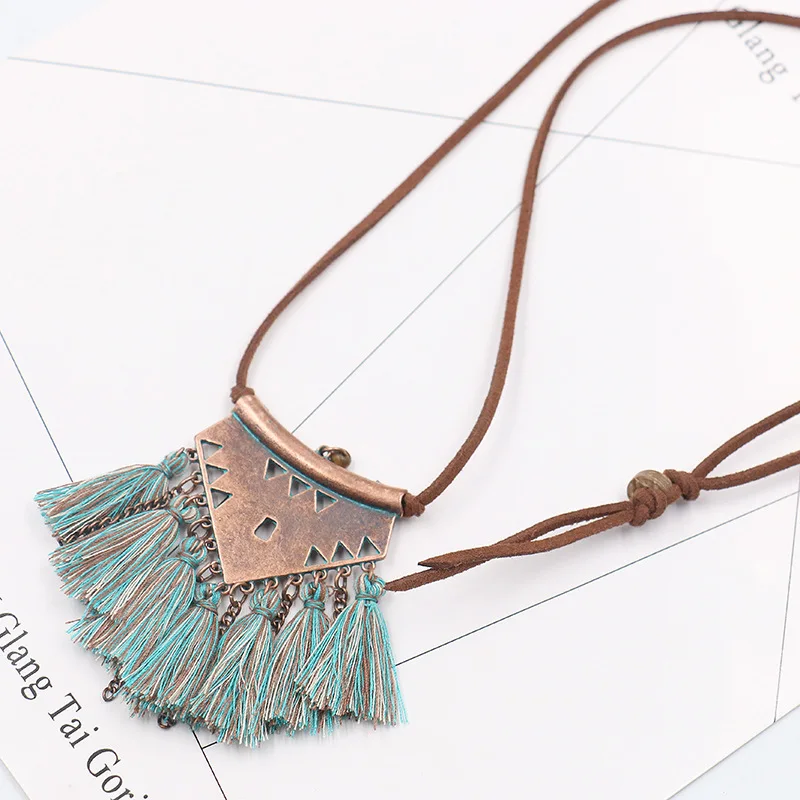 Sweater chain Necklaces Leather chain Long tassel Pendant Ethnic necklaces for women Tassel necklace Long necklace New style
