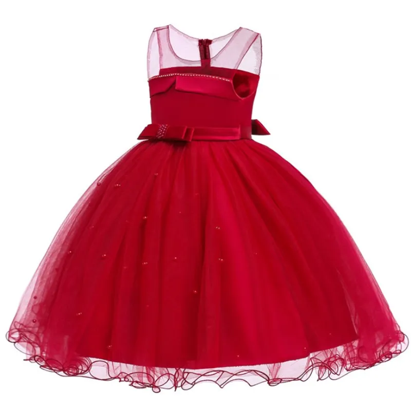 Детские праздничные платья с объемными цветами для девочек от 1 до 10 лет, вечерние платья для маленьких девочек свадебное платье принцессы без рукавов - Цвет: red