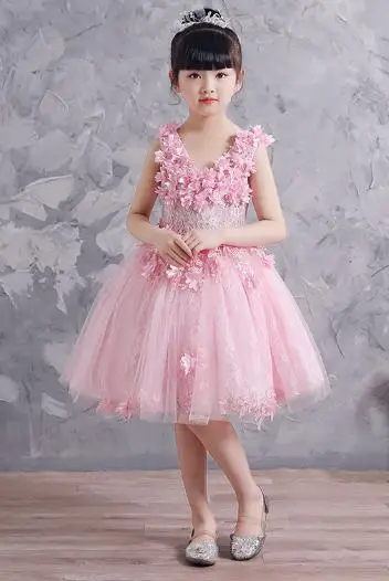 Г. высококачественное платье для крещения ручной работы для девочек Vestido daminha Casamento Розовое Бальное Платье органза цветок свадебное платье для девочек - Цвет: as picture
