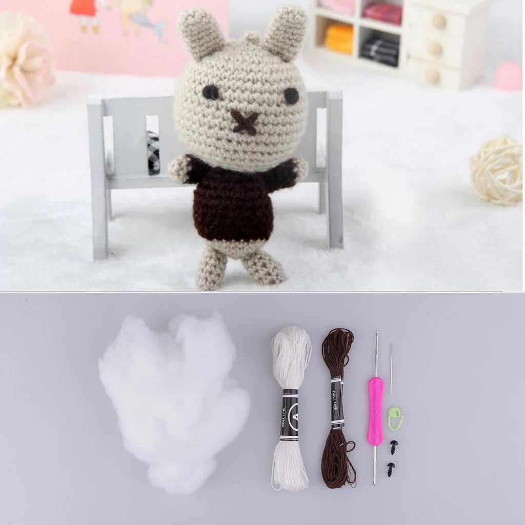 Handmade DIY Rabbit Doll Toy Crochet Kit Amigurumi Kit for Kids Beginners Crafts