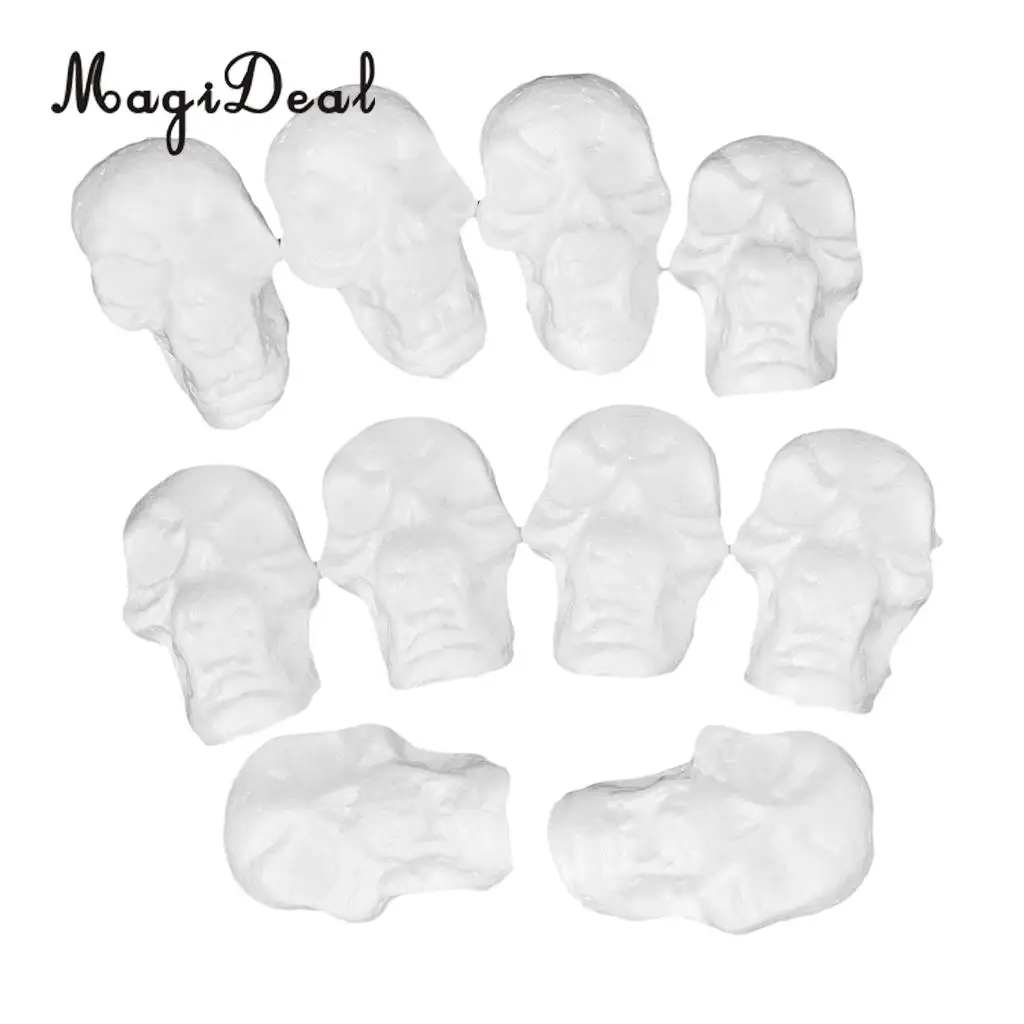 10pcs Flat Back Halloween Skull Styrofoam Foam Party Ornaments DIY Materials for Kids Painting Craft  
