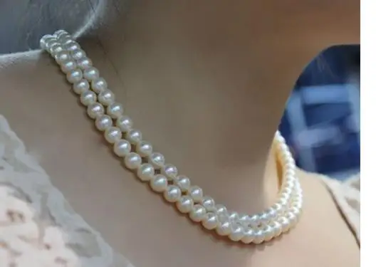 

2 rows round 8-9mm freshwater white round pearl necklace 18"19"925s