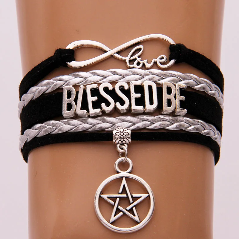 Браслет Infinity Love Blessed Be черный серебристый плетеный браслет с пентаграммой и