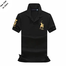 Высокое качество летние мужские рубашки поло с коротким рукавом с большой лошадью повседневные мужские рубашки поло из хлопка с отворотом модные тонкие мужские рубашки