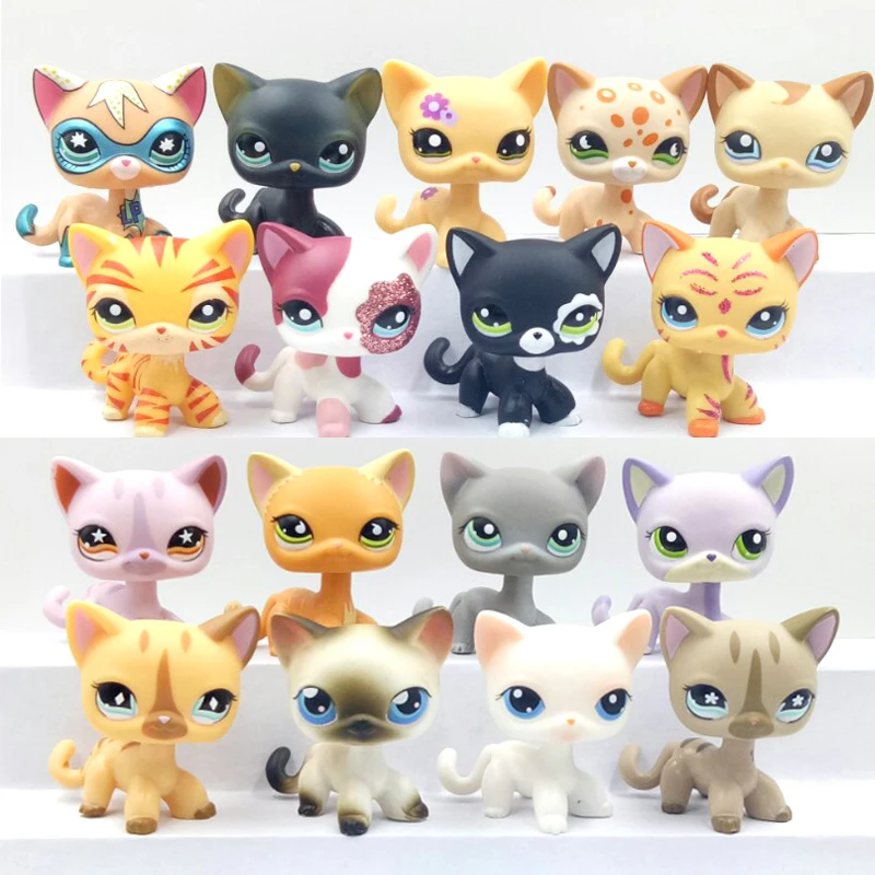 

rare pet shop lps toys standing mini short hair cat gray tabby 5 339B red 2291 old real animal figure gift toys for children