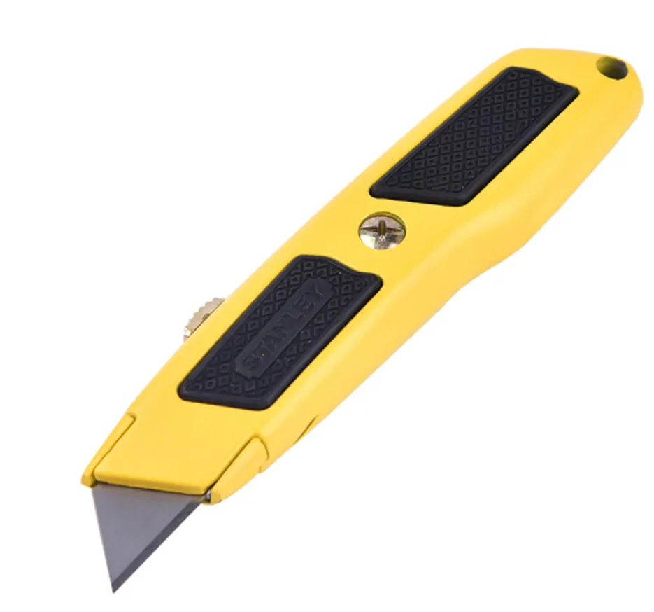 Stanley 10 779 yellow Dynagrip Retractable knife metal body with rubber cushion grip fixed blade