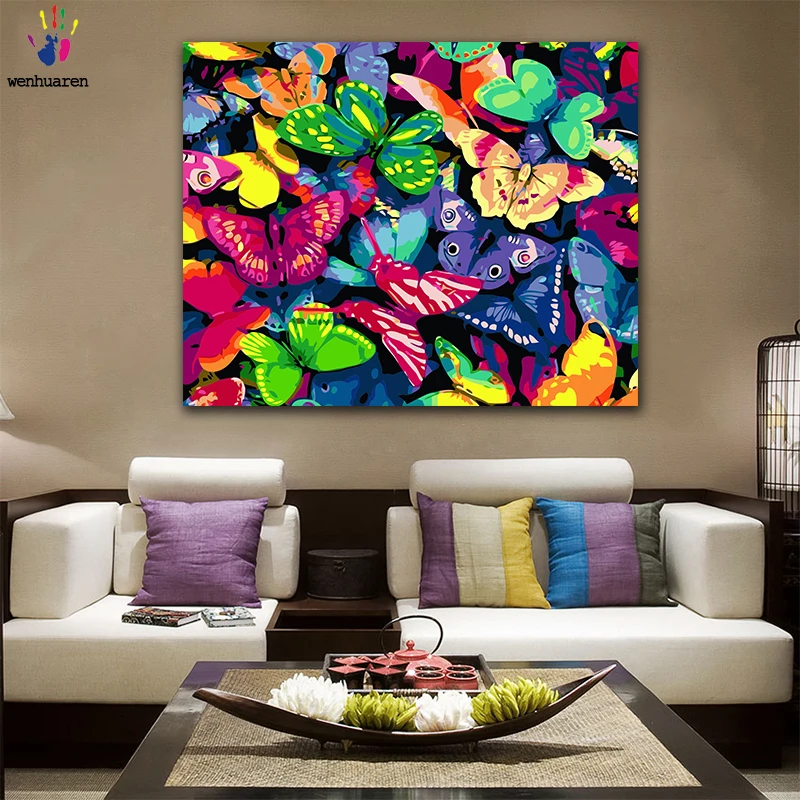 

DIY Coloring paint by numbers Colorful flower butterfly ocean figure paintings by numbers with kits 40x50 framed