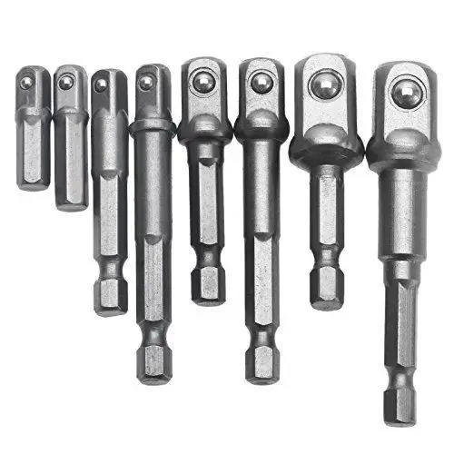 

8pcs Heavy Duty Socket Adapter Set 1/4 Hex Shank To 1/4" 3/8" 1/2" Socket Bit Adapter Drill Nut Driver Power Extension Bar Set