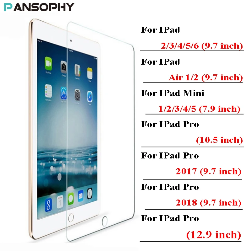 

Protective glass For ipad mini 1 2 3 4 5 6 2017 2018 7.9 9.7 10.5 tempered glass screen protector A1822 A1823 A1893 12.9 inch