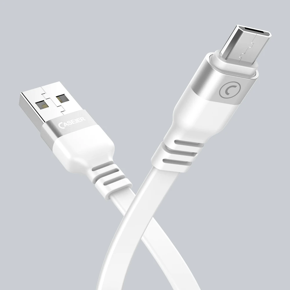 Caseier Micro usb Тип C кабель для samsung huawei Xiaomi Redmi мобильного телефона лапши ПВХ плоский провода быстро зарядный кабель usb кабел - Цвет: White