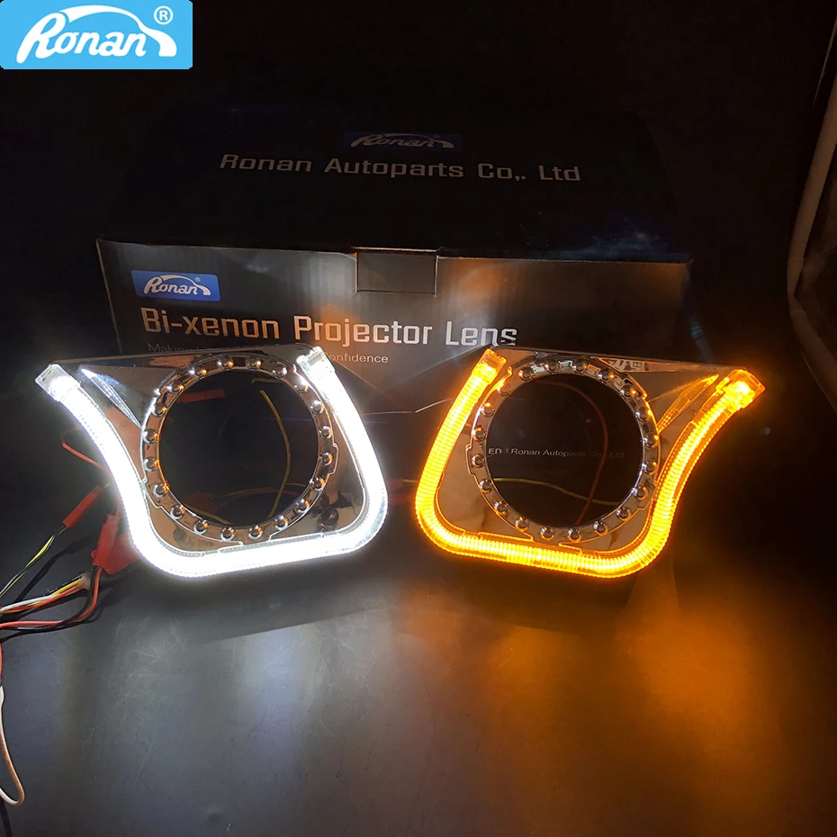 

RONAN 3.0 Inches Car styling Bi-Xenon Projector Lens LED Integrated Shrouds Angel Eyes Masks color shift Amber White Yellow DRL