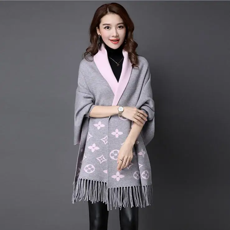 Женский Модный осенне-зимний теплый Свободный вязаный свитер с v-образным вырезом, топы, пальто, джемпер, свитер - Цвет: gray