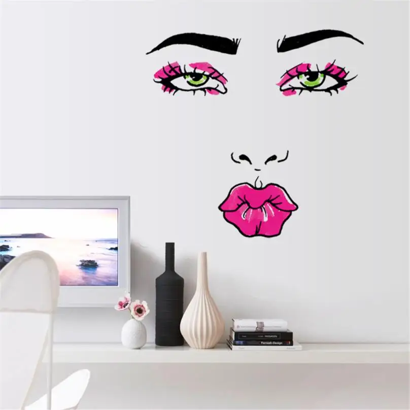 

Wall Sticker Beauty Women Face Red Lips Removable DIY Art Decals Living Room Home Decor Door Decoration adesivo de parede 806