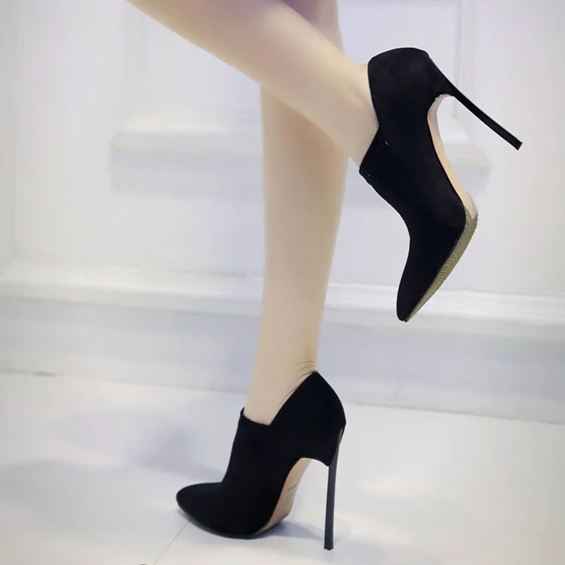 

2018 Newest Black Flock Pointed Toe Sexy High Heel Boots Woman Autumn Winter Multipurpose Comfortable Dress Office Shoes