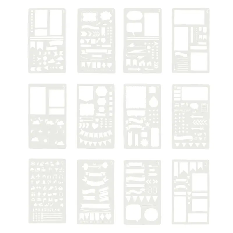 

12Pcs/Set Handmade DIY Album Material Painting Hollow Template Accessories Photo Album Decor Drawing Ruler