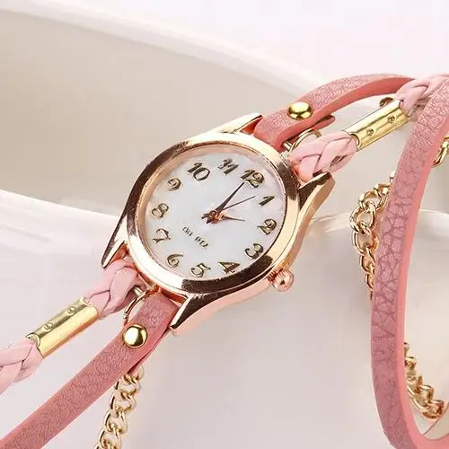 

2018 Popular Brand Luxury Women Vintage Multilayer Faux Leather Alloy Braided Bracelet Wrist Watch Jewelry