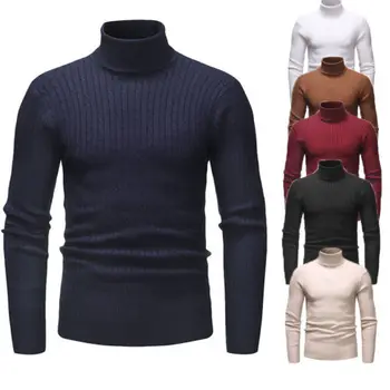 

New Mens Turtle Neck Long Sleeeve Cotton Sweaterss 2018 New Autumn Winter Warm Crochet Solid Casual Sweaters Tops M-2XL