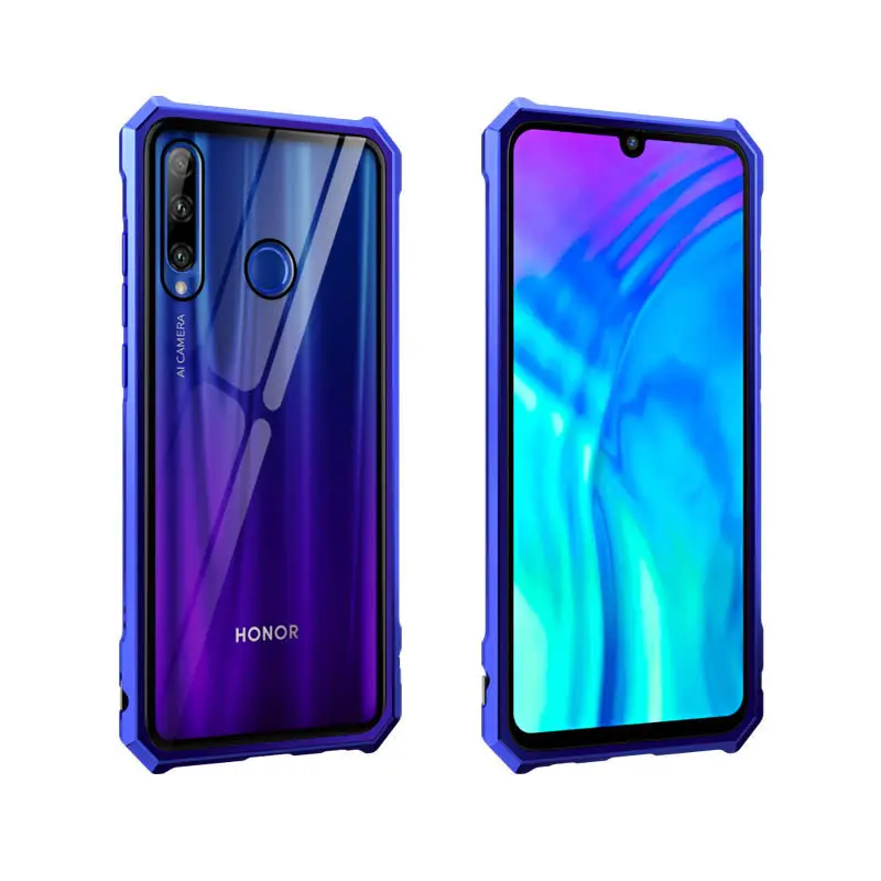 OMEVE для huawei Honor 20 Pro Чехол металлический сплав рамка бампер прозрачное закаленное стекло задняя крышка для Honor 20 20i V20 чехол для телефона - Цвет: 20i Blue-Purple