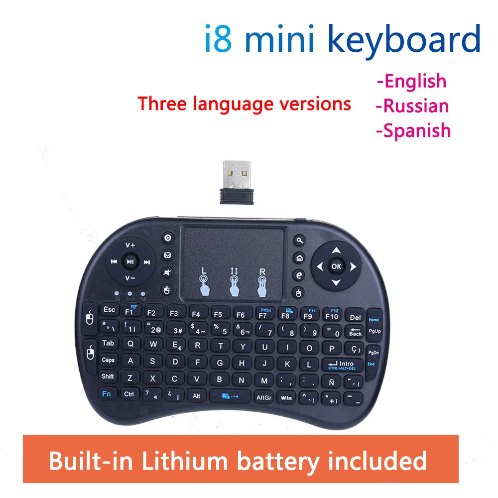 

English/Russian/Spanish 2.4GHz Mini Wireless i8 Keyboard Touchpad Air Mouse For Android TV H96 TX6 M8S Smart TV PC Notebook