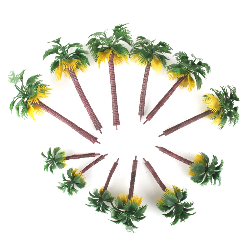 12Pcs 1:65-1:150 Scale Painted Model Palm Trees Layout Railway Landscape Scenery DIY for Diorama Wargames