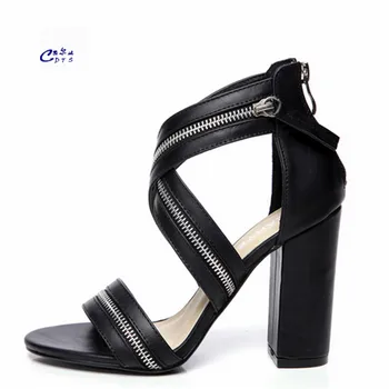 

CDTS zapatos mujer Brand women's high-heeled fashion sexy 10cm thick heel sandals female summer cross-strap shoes zipper pumps