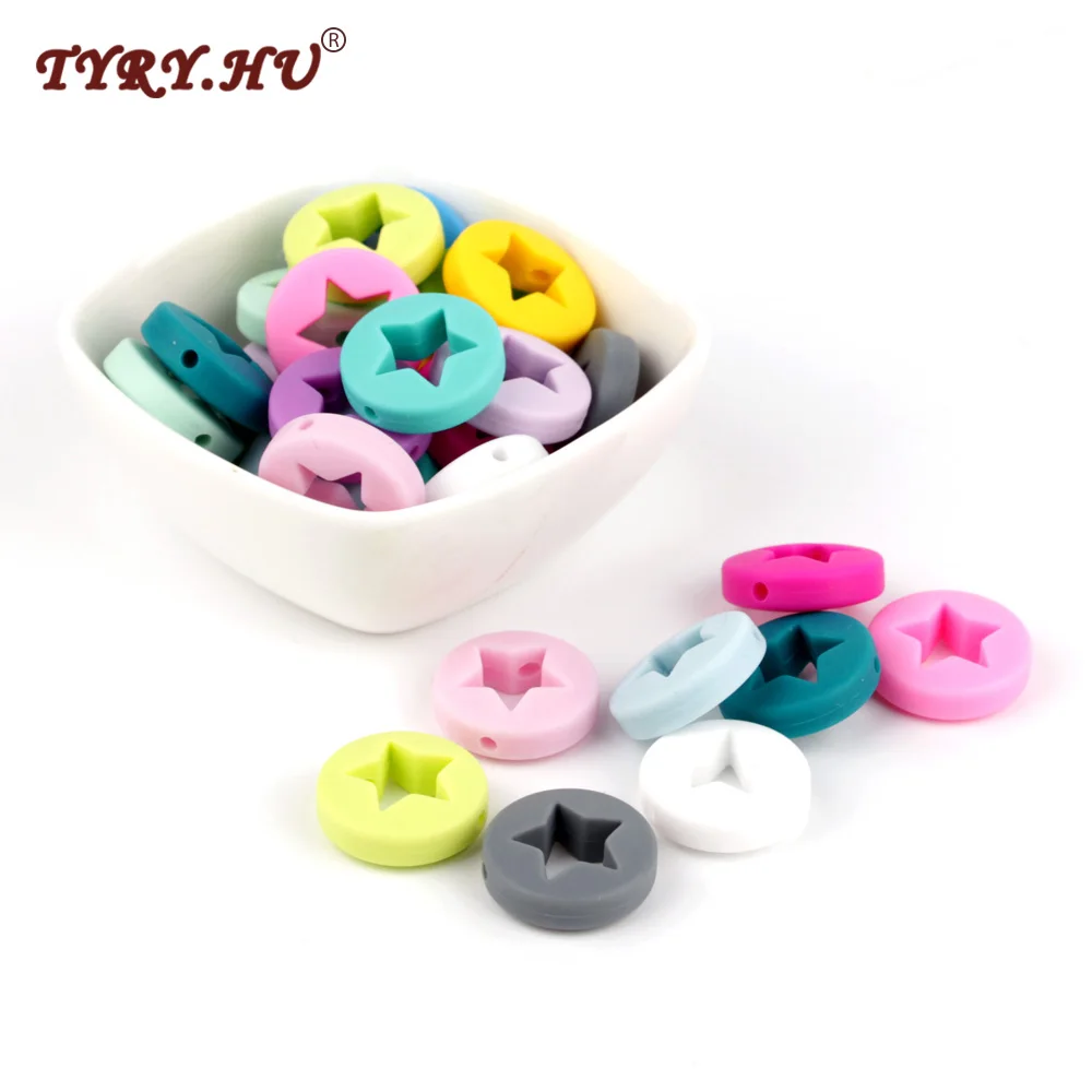 

TYRY.HU 50PC Silicone Flat Beads Baby DIY Crafts Pacifier Clips Safe Star Teethers Necklace Pendants For Baby Teething Chew Toys