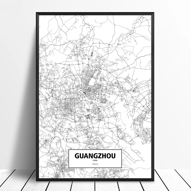 Guangzhou China Black White Custom World City Map Poster Canvas Print Nordic Style Wall Art Home Decor | Дом и сад