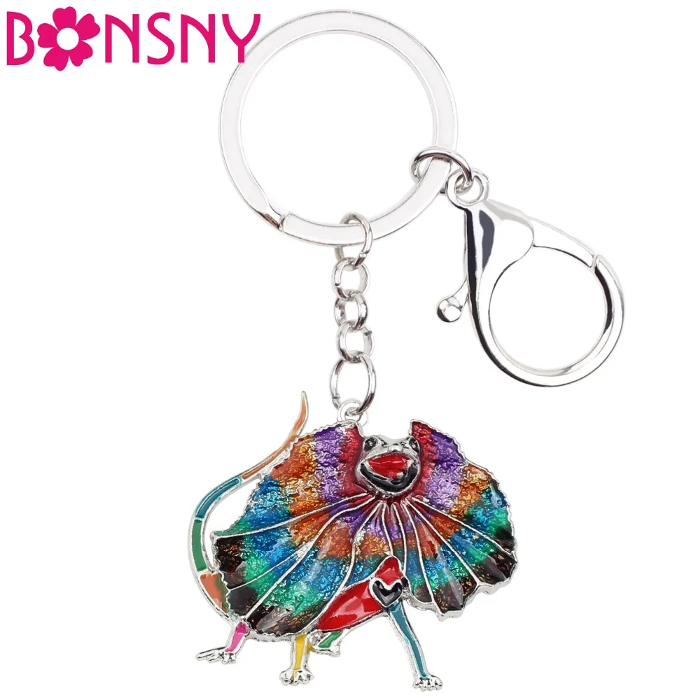 Bonsny Enamel Australia Frilled Lizard Key Chain Keychain Rings Novelty Animal Jewelry Gift For
