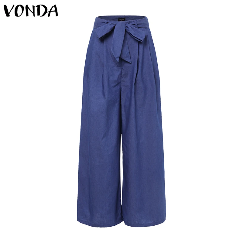 

VONDA 2019 Women Denim Wide Leg Pants Jeans Elastic High Waist Trousers Elegant Pregnancy Clothing Casual Maternity Bottoms