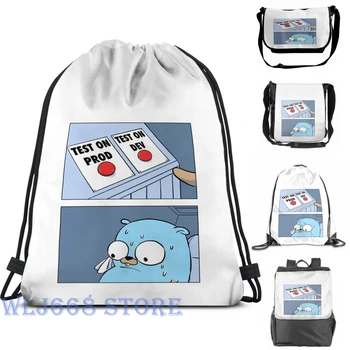 

Funny graphic print shoulder Bags women Golang Gopher Two Buttons Single shoulder backpack travel for men Gym Bag