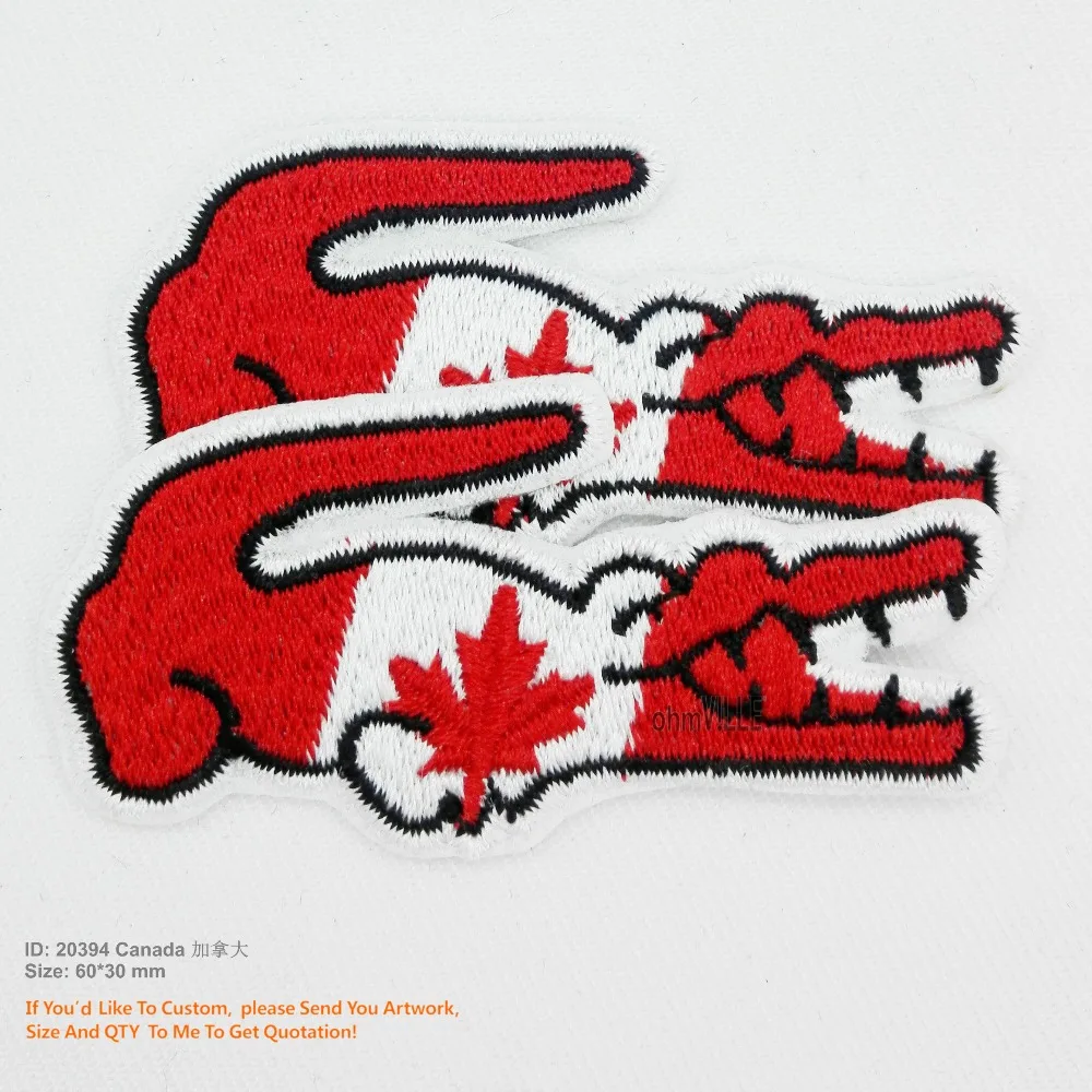 Free Shipping Crocodile Patch Canada Flag Embroidered Iron on Patches for Clothing Eco friendly