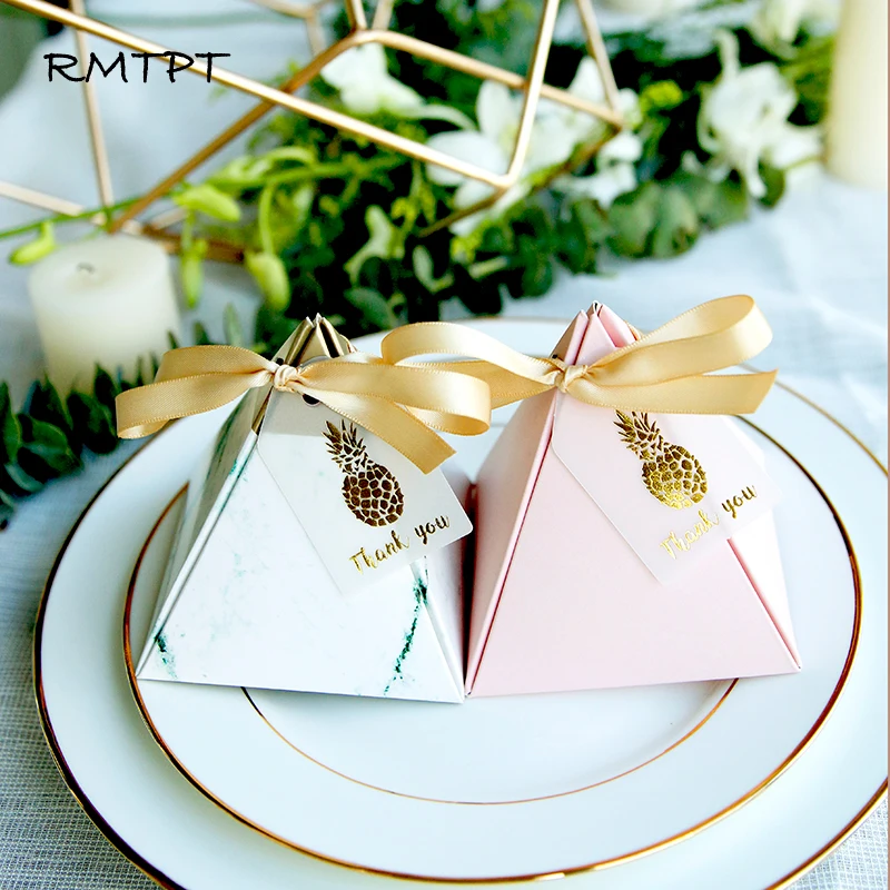 

RMTPT 100pcs/lot High-quality Triangular Pyramid Style Candy Box Baby Shower Wedding Favors Party Supplies Paper Gift Boxes