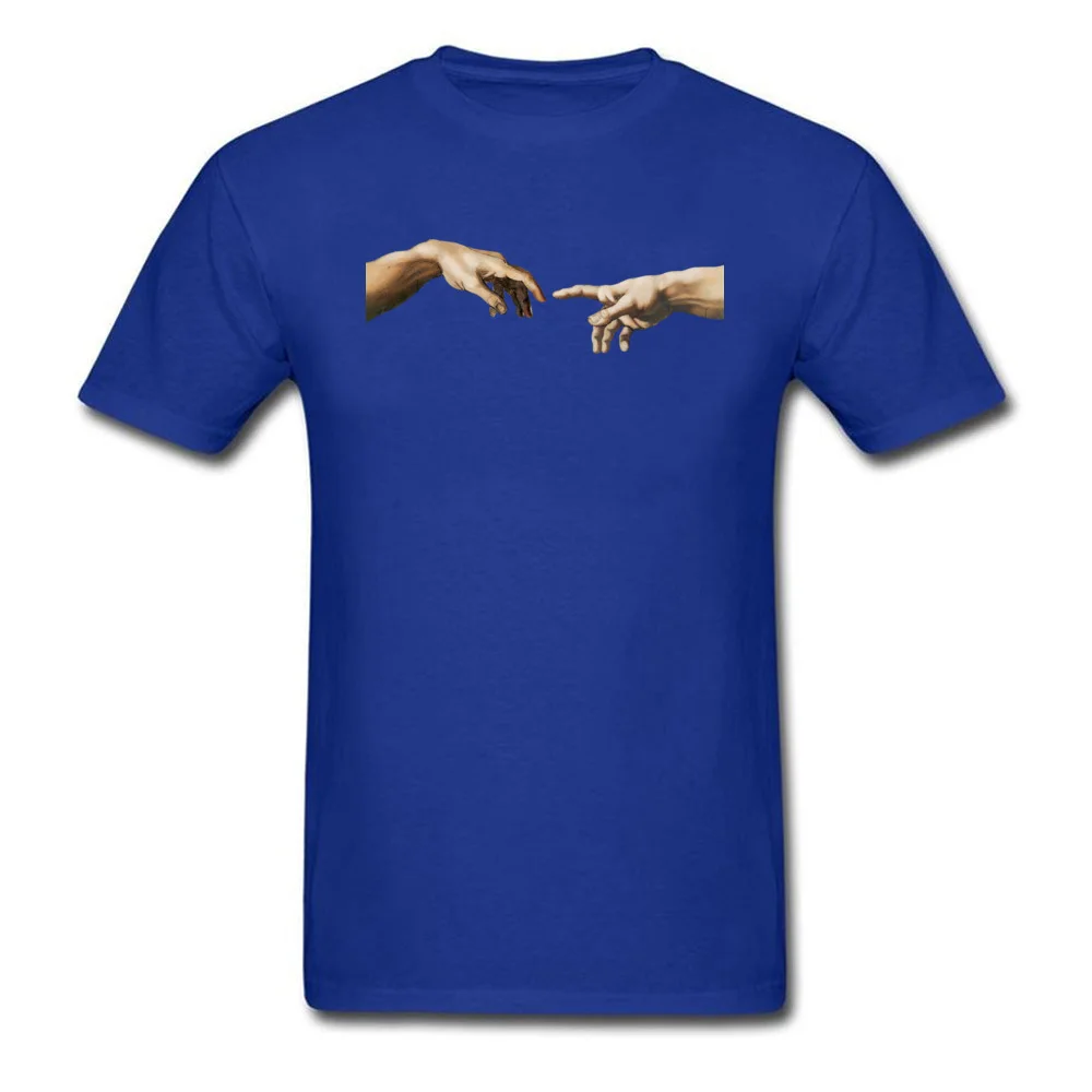 Cheap Men T-shirts Round Neck Short Sleeve Pure Cotton -the-creation-of-adam-sistine-cha Tops Shirt 3D Printed Tees -the-creation-of-adam-sistine-cha blue