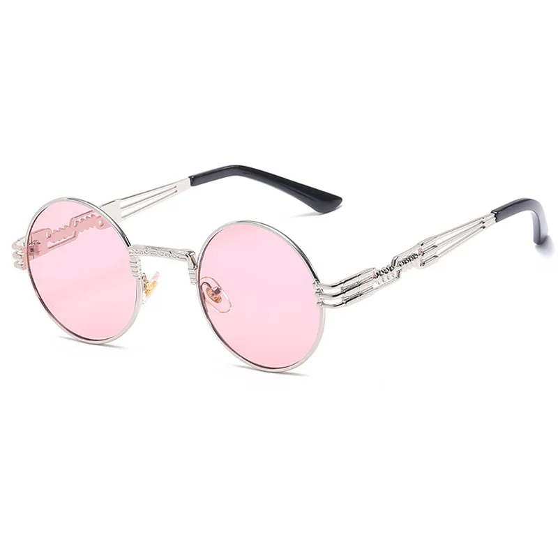 Готические солнцезащитные очки в стиле стимпанк для мужчин и женщин, металлические очки, круглые очки, фирменный дизайн, солнцезащитные очки, зеркальные, высокое качество, UV400 очки - Цвет линз: 07