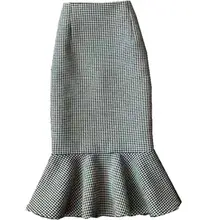 Размера плюс 2XL! Модные женские шерстяные юбки зима ретро Хаундстут русалка юбка труба с высокой талией юбки