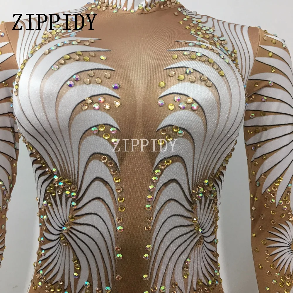 White Geometric Pattern Glisten Rhinestones Jumpsuit Women's Party Celebrate Nightclub Female Singer DS Big Stretch Sexy Rompers