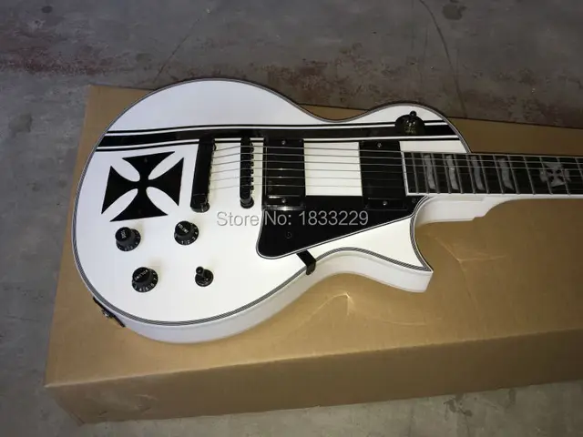 Best price at $278 Cheap High quality Custom Iron Cross SW James Hetfield Signature Electric Guitar EMG Snow Whit