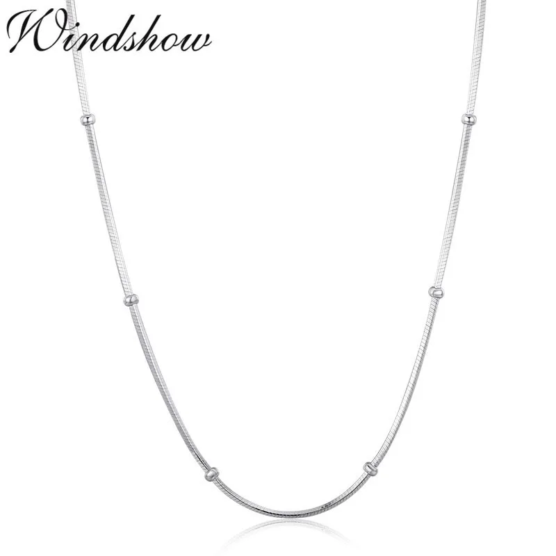 

35-80cm Slim 925 Sterling Silver Snake Beads Chain Choker Necklaces For Women Girls Body Jewelry Kolye Collares Collane Collier