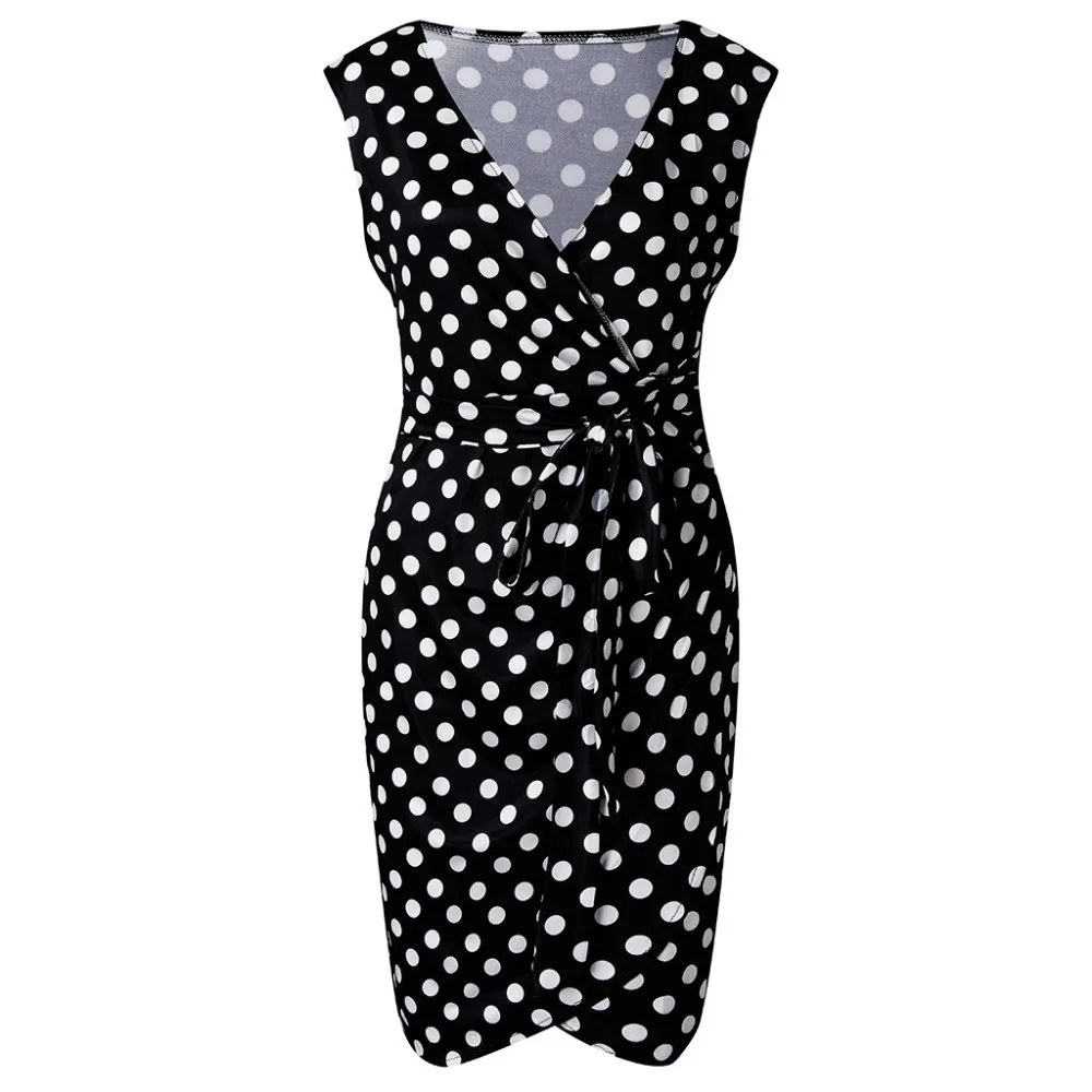 2019 woman summer fashion polka dot print beach dress long V-neck sleeveless casual beach dress plus size dress cover up 40J3 (2)