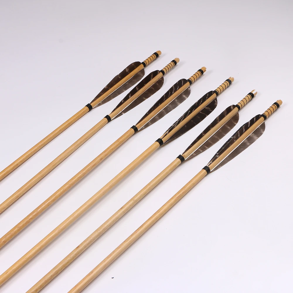 Tiro com Arco Flechas de Madeira Penas de Peru para Arco de Caça com Cabeça de Seta ao ar Recurvo Tradicional Livre Handmade 6 Pcs 31.5 3 Cheap Arco e flecha