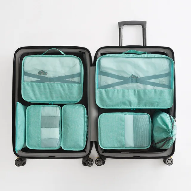 Ruputin 7 шт./компл. высокое качество Путешествия сетки в мешке Чемодан Органайзер Упаковка Куб Для женщин Для мужчин Дорожная сумка для хранения вещей - Цвет: Sky blue