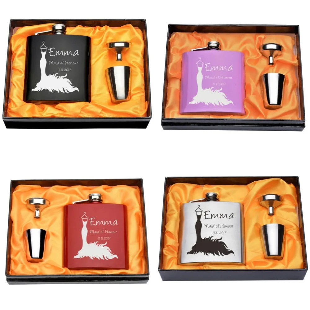 

Personalized Engraved 6oz Hip Flask Set Stainless Steel Funnel Wedding Party Usage Bride's Mother and Father's Gifts Favors
