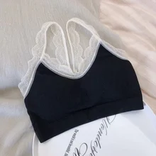 Женский кружевной бюстгальтер, женский кружевной топ на бретельках, летний женский хлопковый тонкий бюстгальтер, женские топы