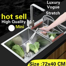 Квартира высокого качества кухня ручная раковина двойной паз мыть овощи 304 нержавеющая сталь Горячая 720x400 мм