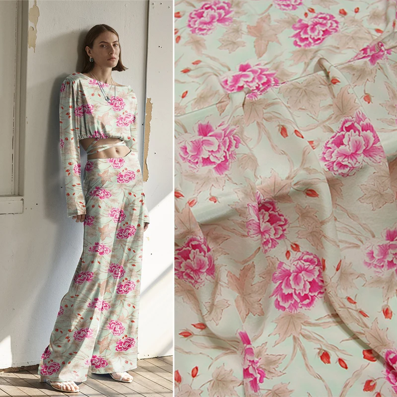 

New summer inkjet silk crepe de chine fabric14.7mmT-shirt shirt dress crepe de chine silk fabric wholesale silk cloth114cm